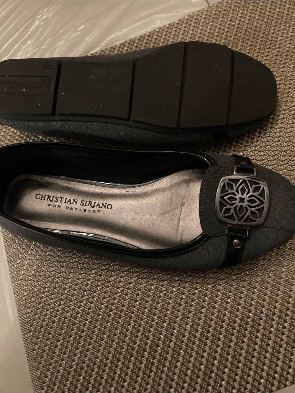 Christian Siriano Gray Felt Ballet Flats with Decorative Medallion - Picture 2 of 4